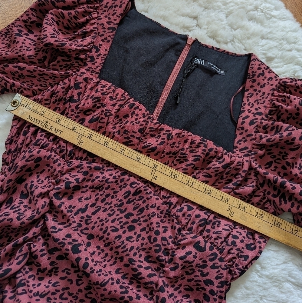 Zara animal print ruffled ruched mini dress medium - Picture 12 of 16